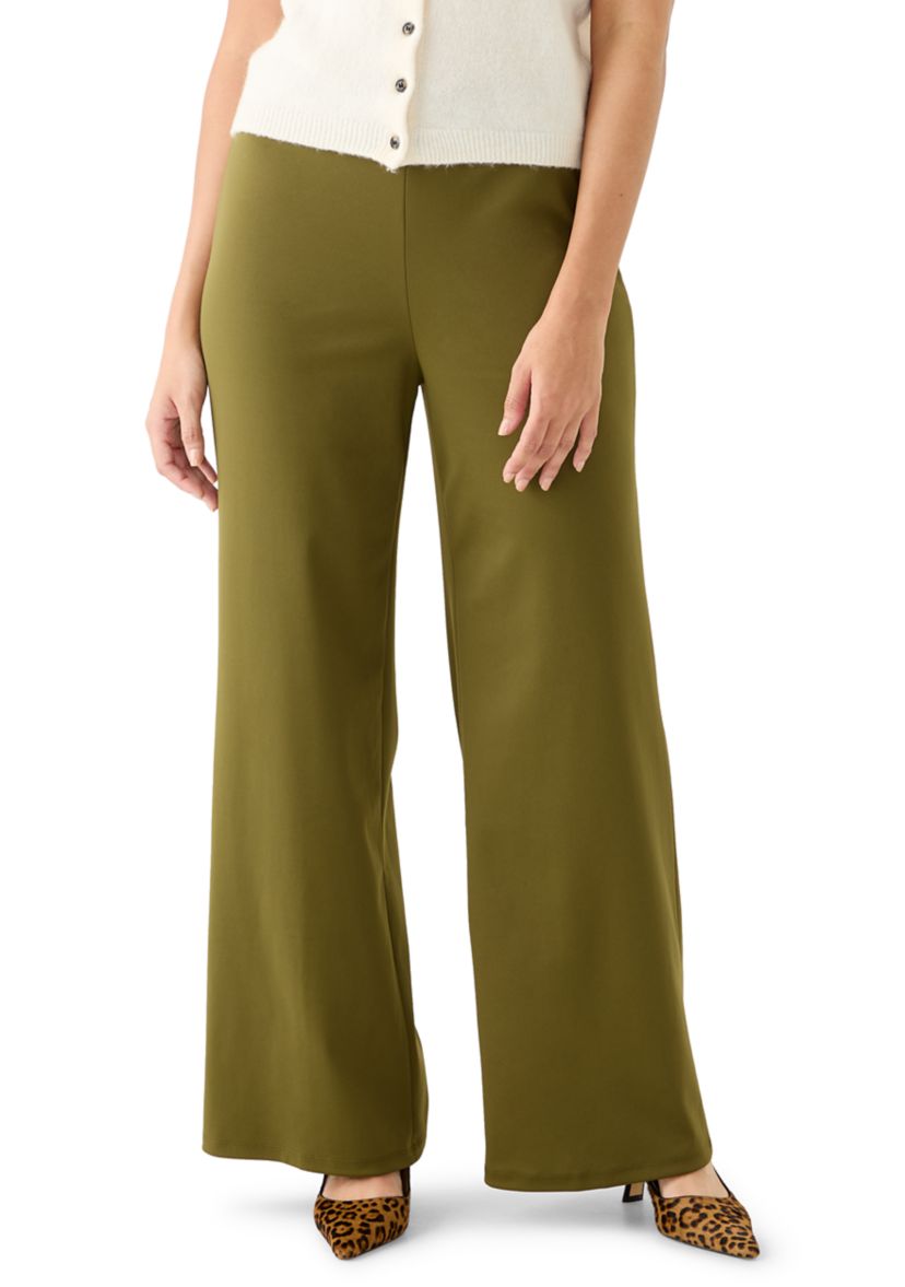 Womens Wide Leg Brush Scuba Pants