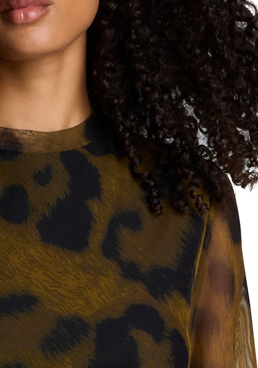 Womens Long Sleeve Animal Printed Mesh Midi Dress