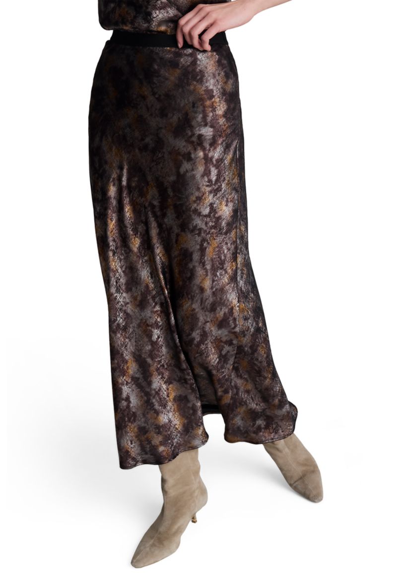 Womens Smudge Metallic Satin Skirt