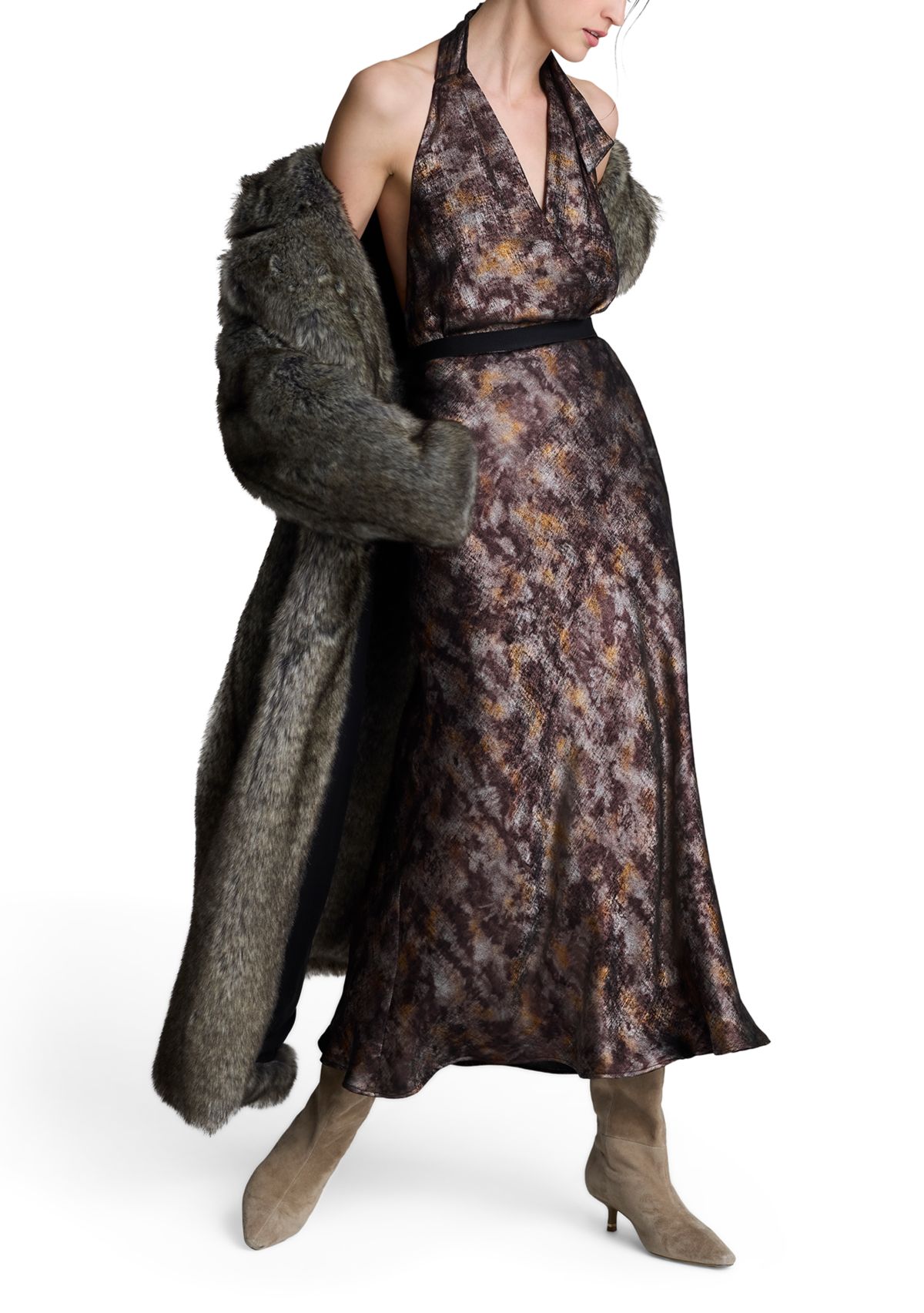 Womens Smudge Metallic Satin Skirt