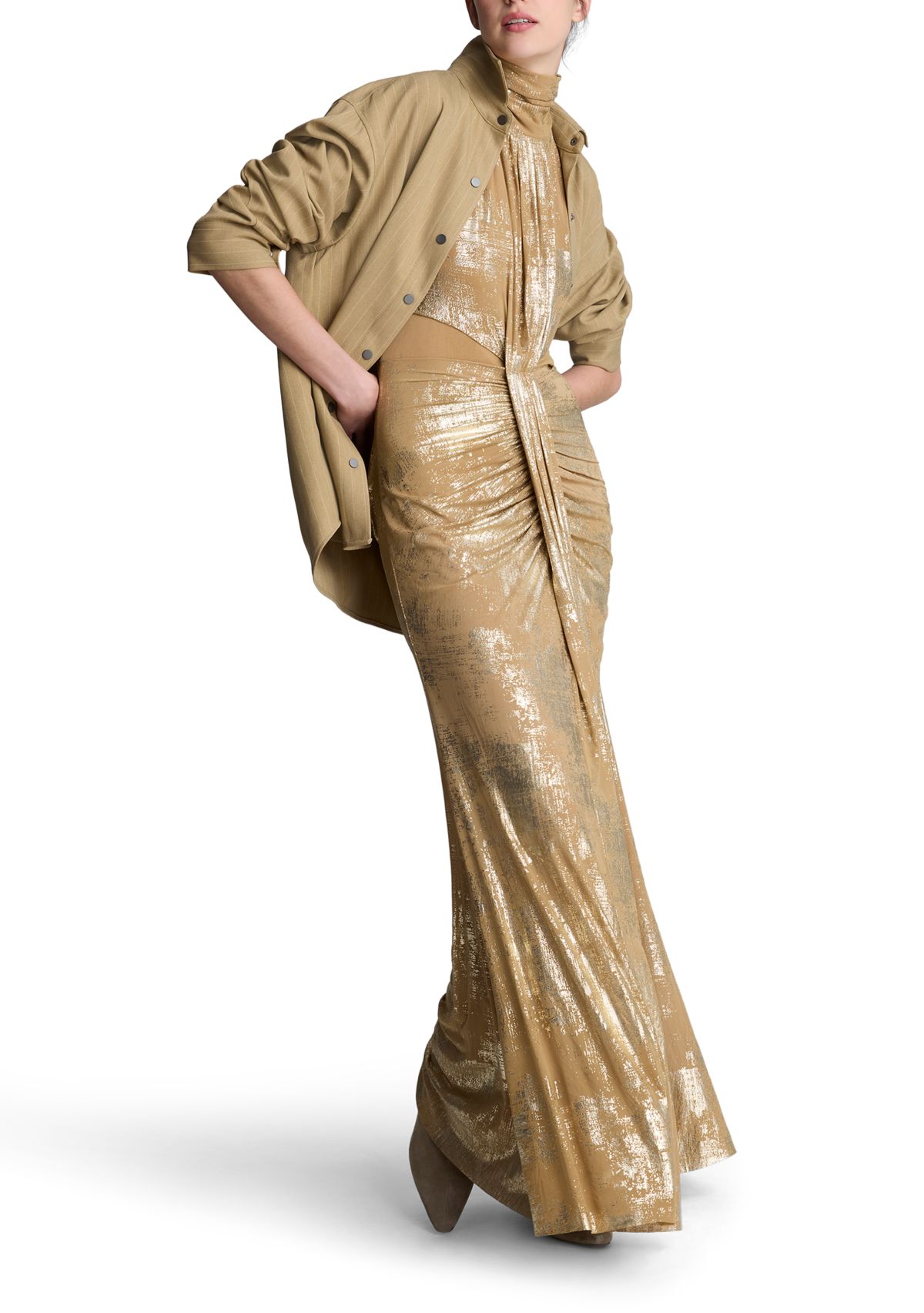 Womens Sleeveless Cutout Metallic Midi Dress