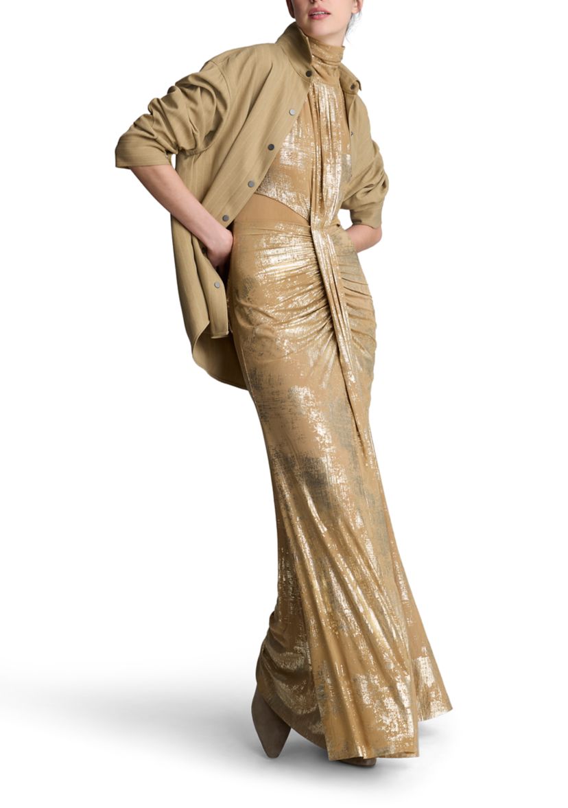 Womens Sleeveless Cutout Metallic Midi Dress