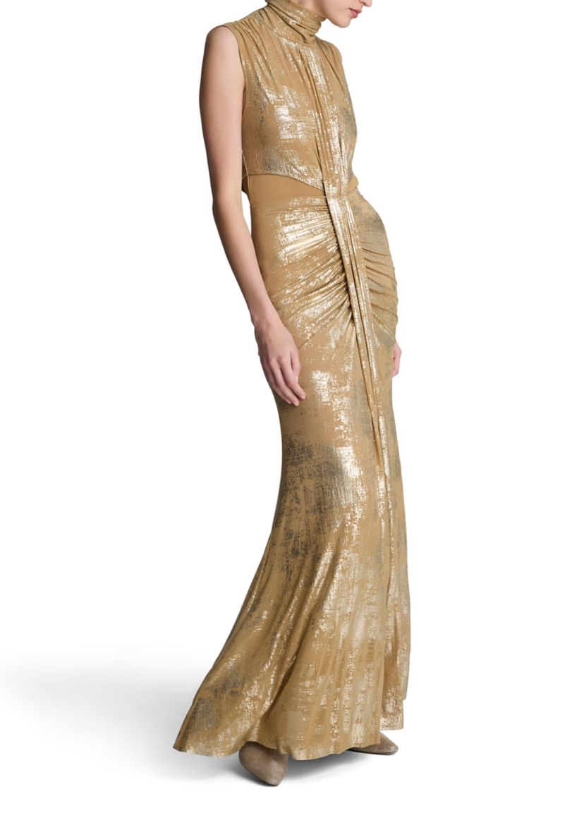 Womens Sleeveless Cutout Metallic Midi Dress