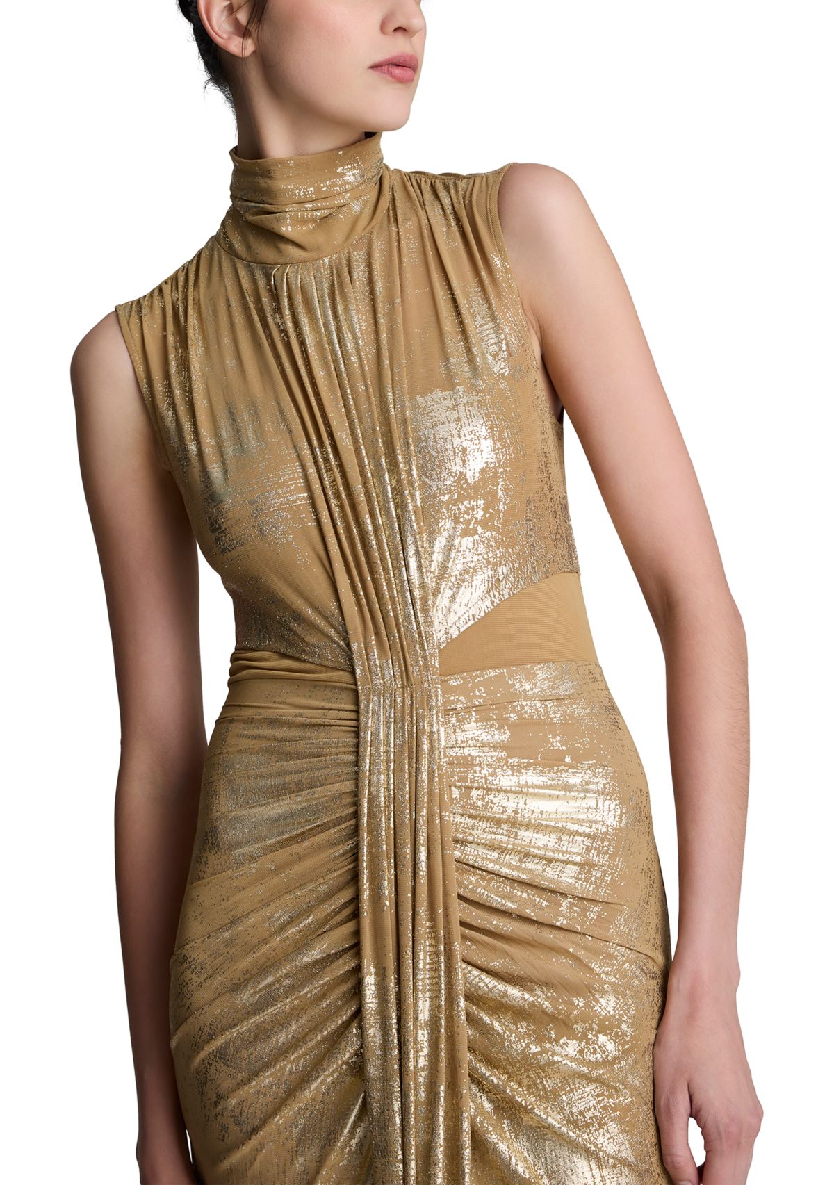 Womens Sleeveless Cutout Metallic Midi Dress