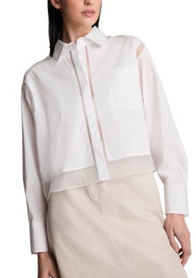 Kenneth Cole Women's Cropped Poplin Shirt with Combo Panels