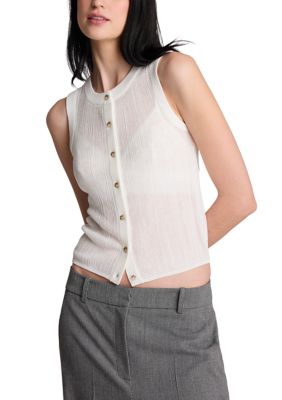 Kenneth Cole Women's Sleeveless Button Front Sweater Vest, White, XL
