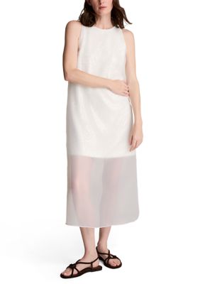 Kenneth Cole Women's Sheer Overlay Crewneck Mini A-Line Dress, White, 14