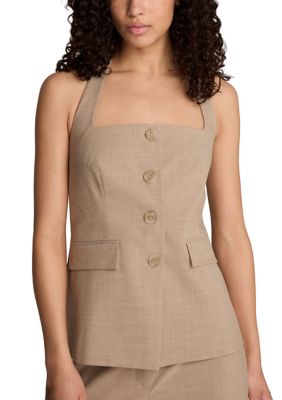 Kenneth Cole Women's Button Front Halter Vest, White, XL