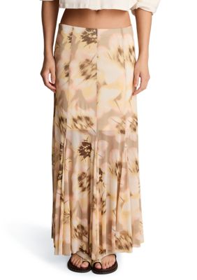 Kenneth Cole Women's Printed Mesh Midi Skirt, Yellow, Large