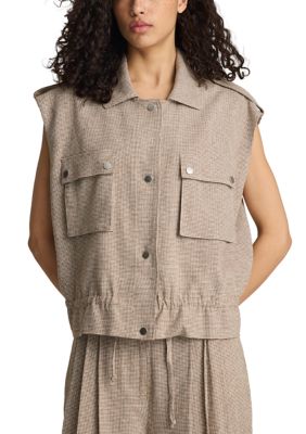 Kenneth Cole Women's Utility Peplum Houndstooth Jacket, White, Small