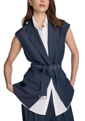 Kenneth Cole Women's Sleeveless Belted Twofer Vest, White, Large
