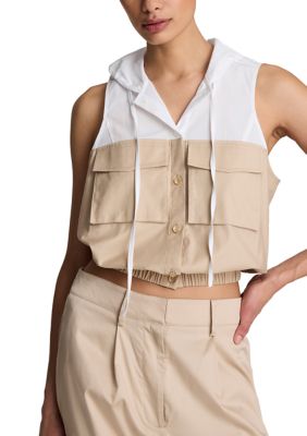 Kenneth Cole Women's Sleeveless Utility Hoodie Jacket, White, XL