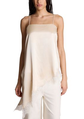 Kenneth Cole Women's Lace Trim Asymmetric Satin Cami, Small