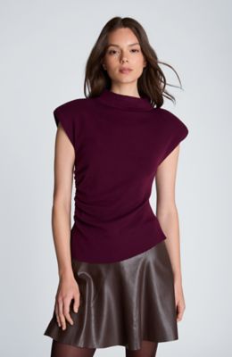 Kenneth Cole Women's Sleeveless Cap Sleeve Side Ruched Mock Neck Sweater, XL