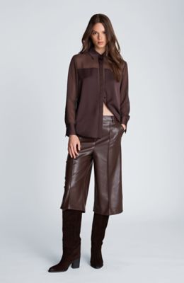 Kenneth Cole Women's Long Sleeve Button Front Shirt with Sheer Yoke, XL