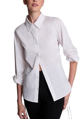 Kenneth Cole Women's Side Lace Up Button Down Shirt, White, XL