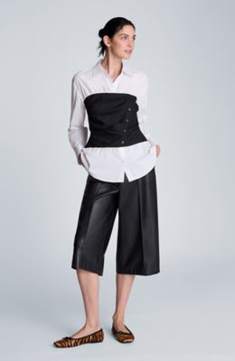 Kenneth Cole Women's High Rise Wide Leg Pintuck Faux Leather Culottes, Black, 14