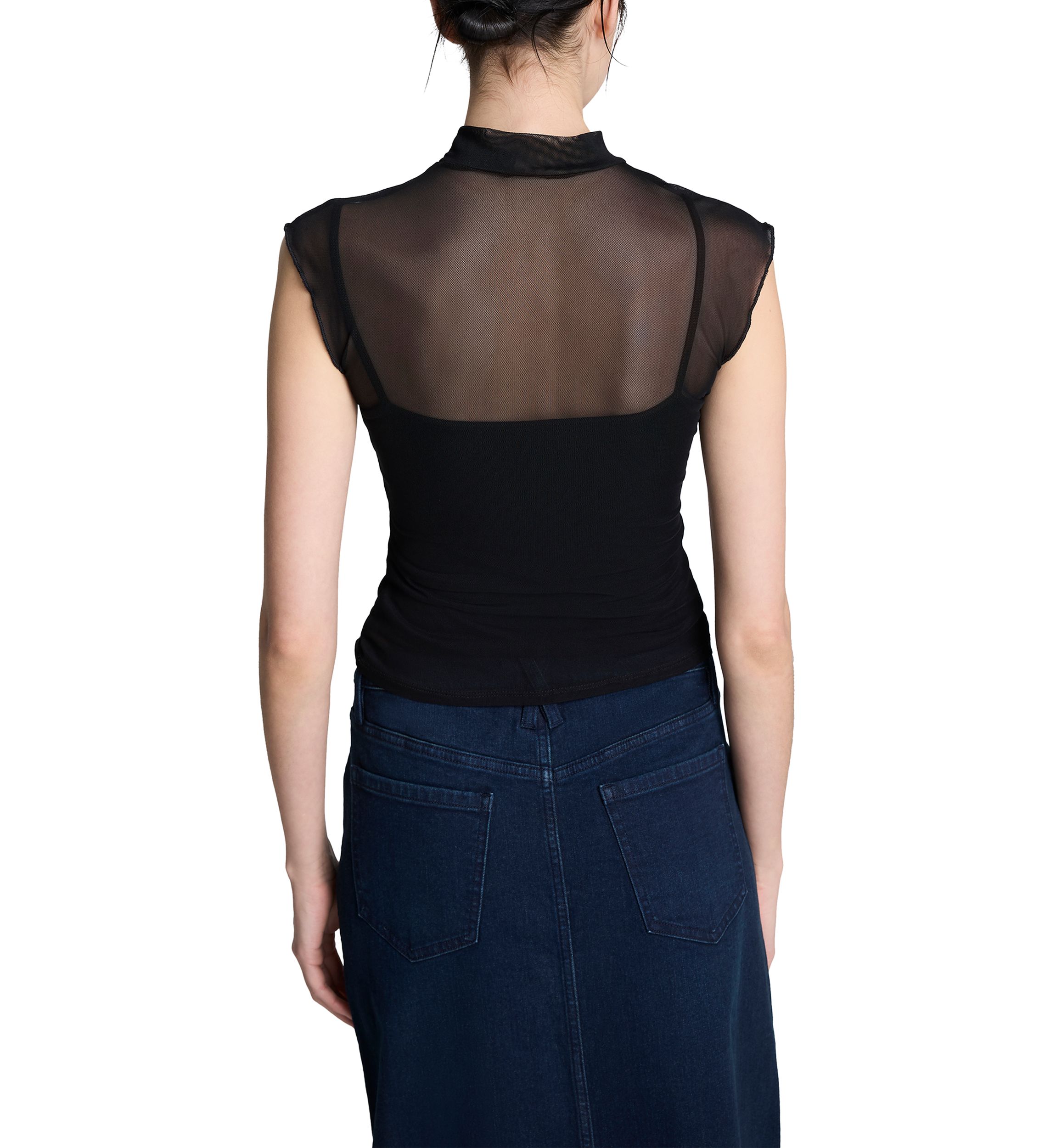 Womens Layered Mesh Mock Neck Top