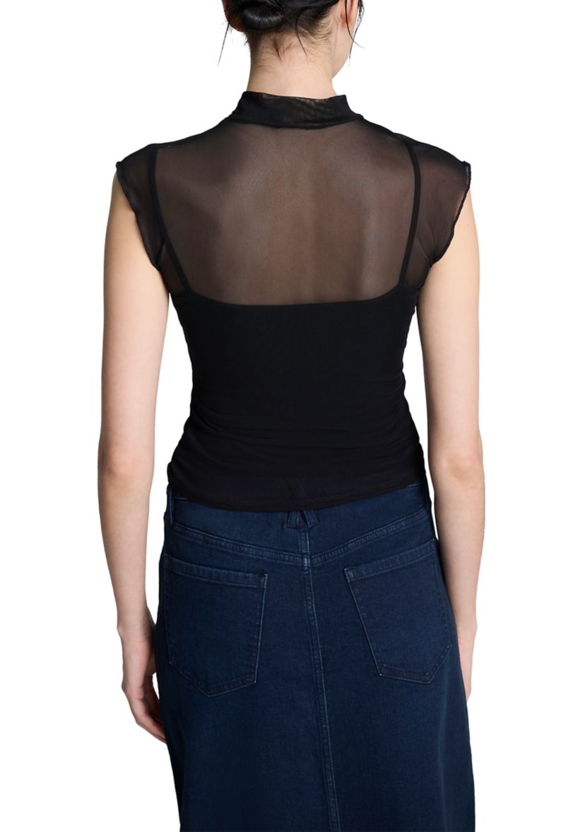 Womens Layered Mesh Mock Neck Top