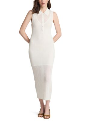 Kenneth Cole Women's Polo Sleeveless Dress Varigated Rib, White, Large
