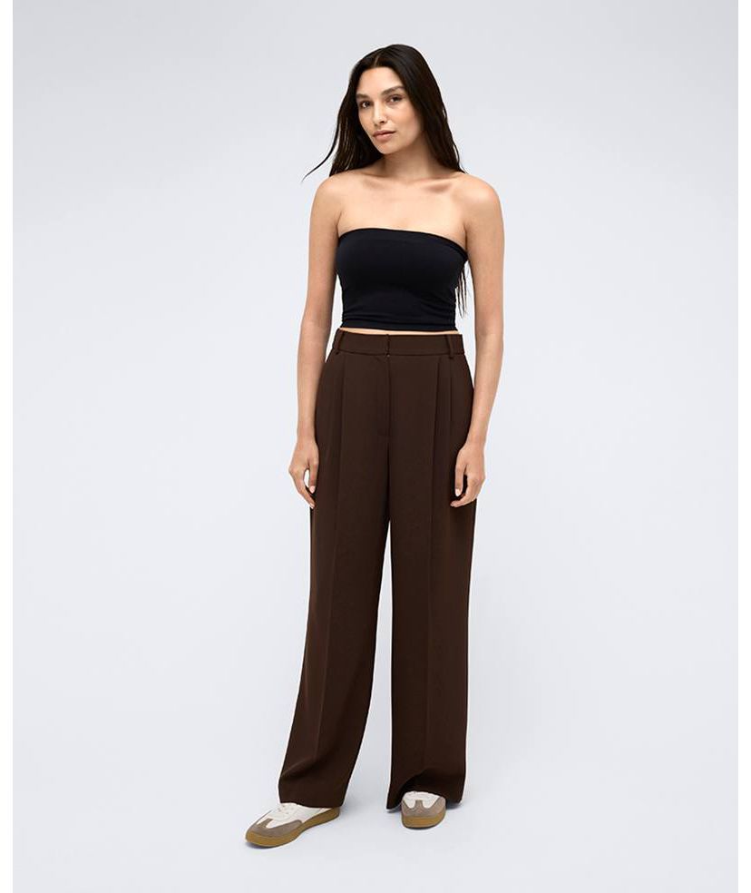 Twill High Rise Wide Leg Trouser