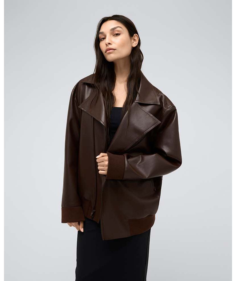 Vegan Leather Oversized Raw Edge Moto Jacket