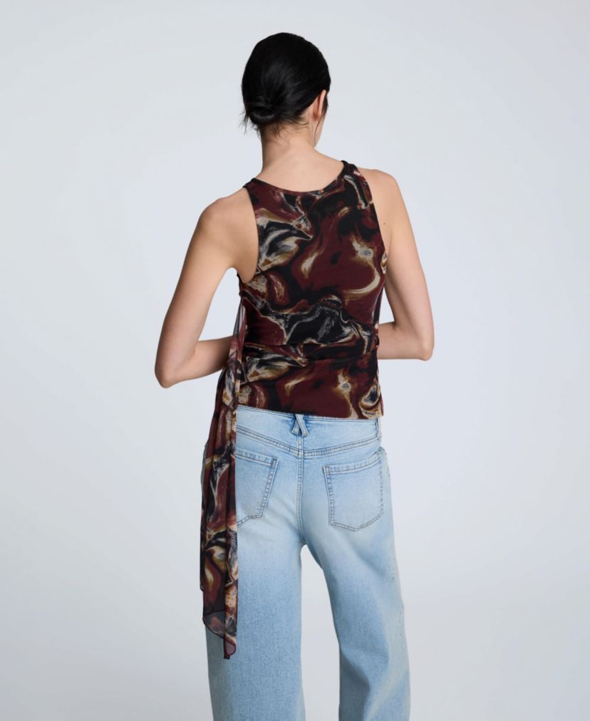 Printed Mesh Front Tie Tank