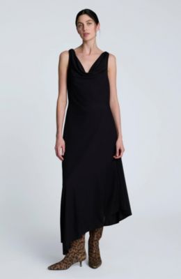 Kenneth Cole Women's Asymmetric Hem Cowl Neck Dress, Black, 8