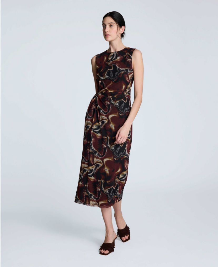 Printed Mesh Sleeveless Midi Dress
