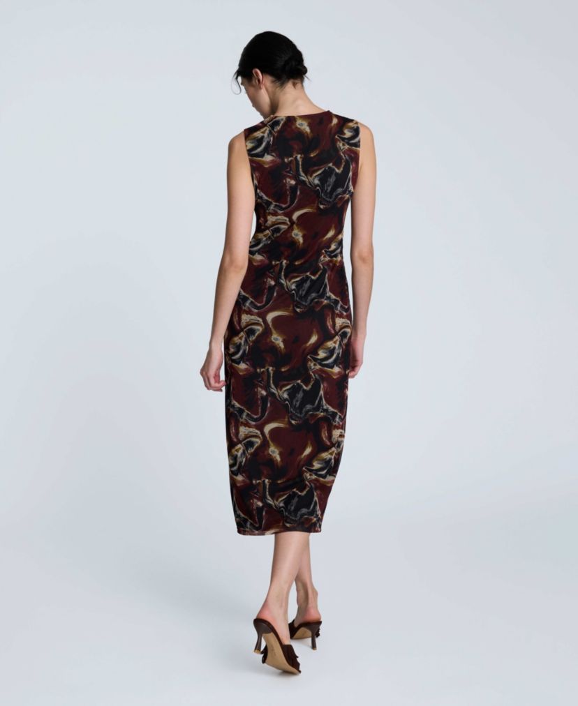 Printed Mesh Sleeveless Midi Dress