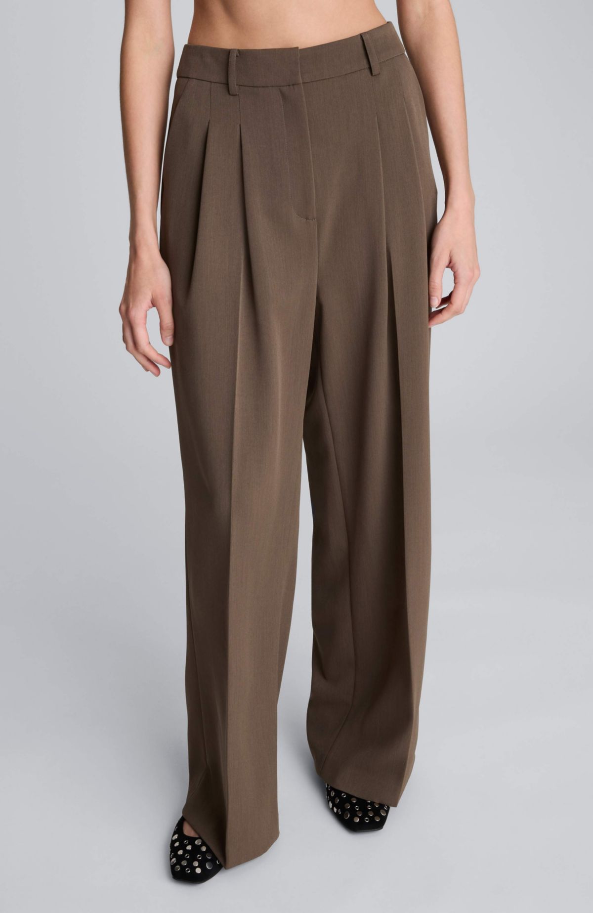 Melange Pleat Front Wide Leg Pant