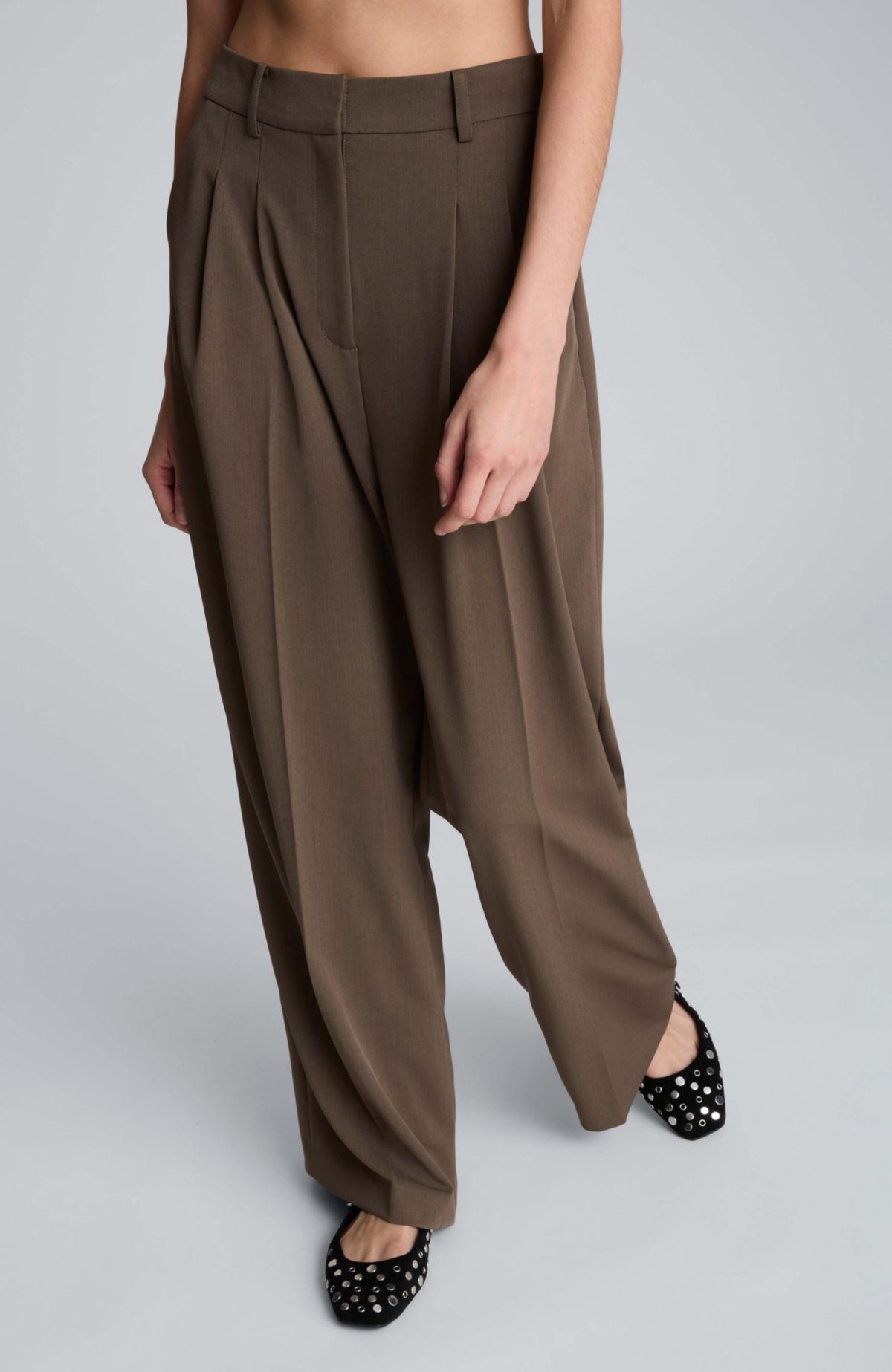 Melange Pleat Front Wide Leg Pant