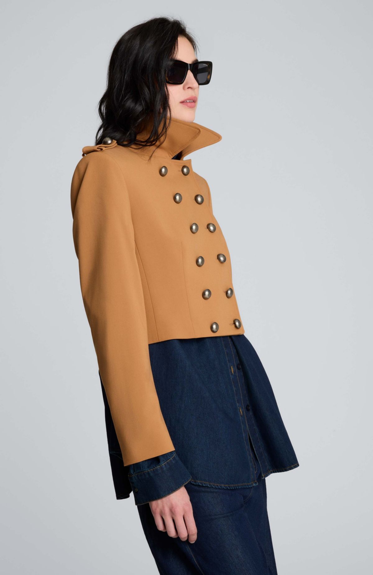 Luxe Twill Cropped Military Jacket