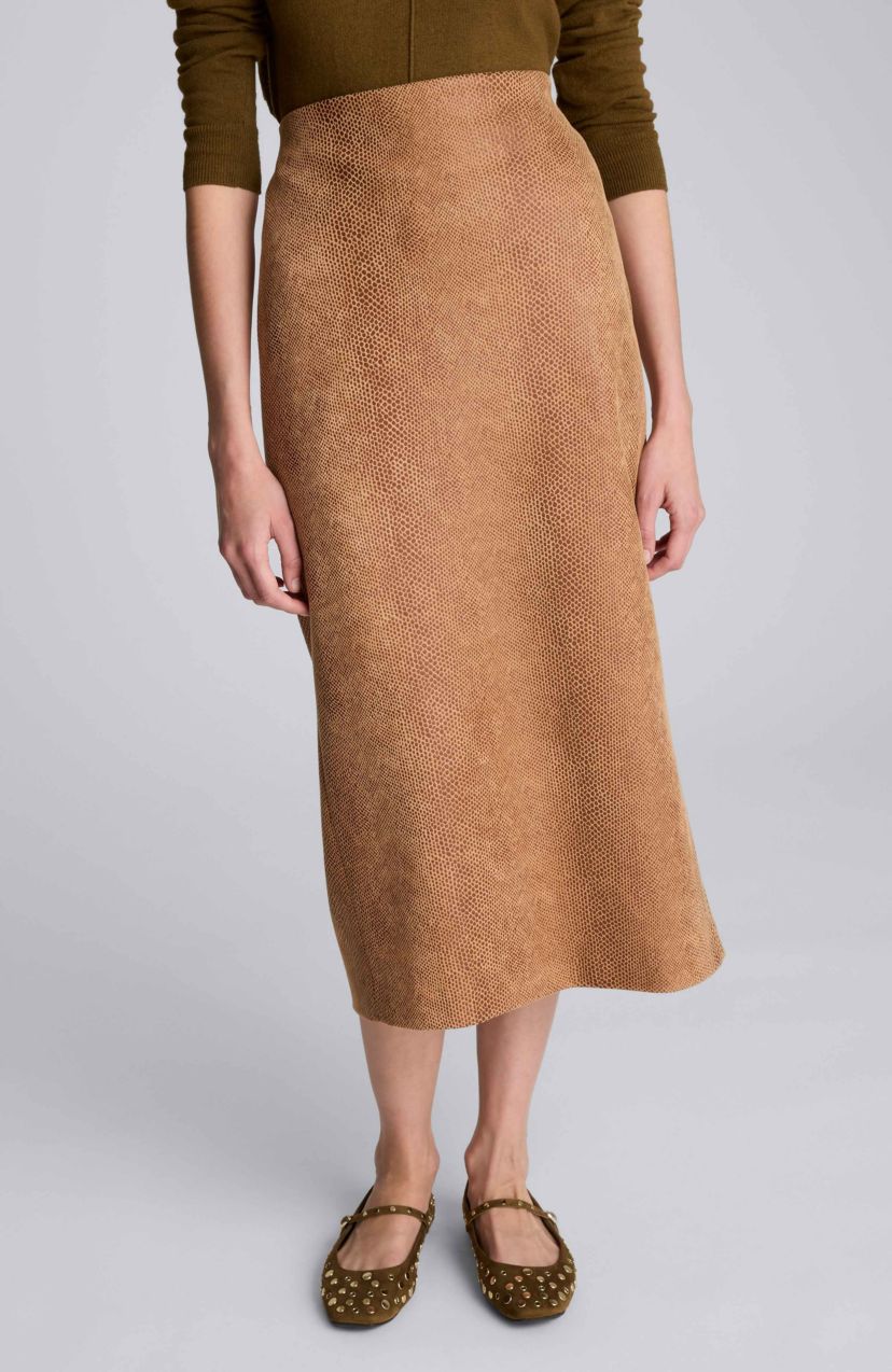 Snake Embossed Pull on Midi Skirt