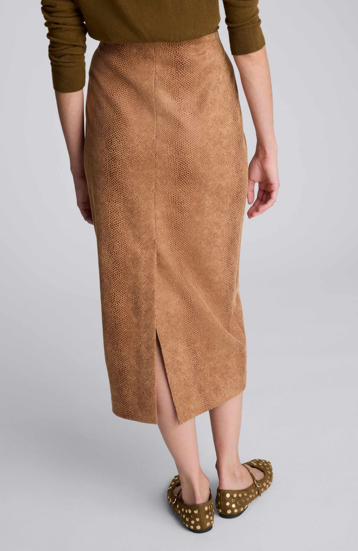Snake Embossed Pull on Midi Skirt