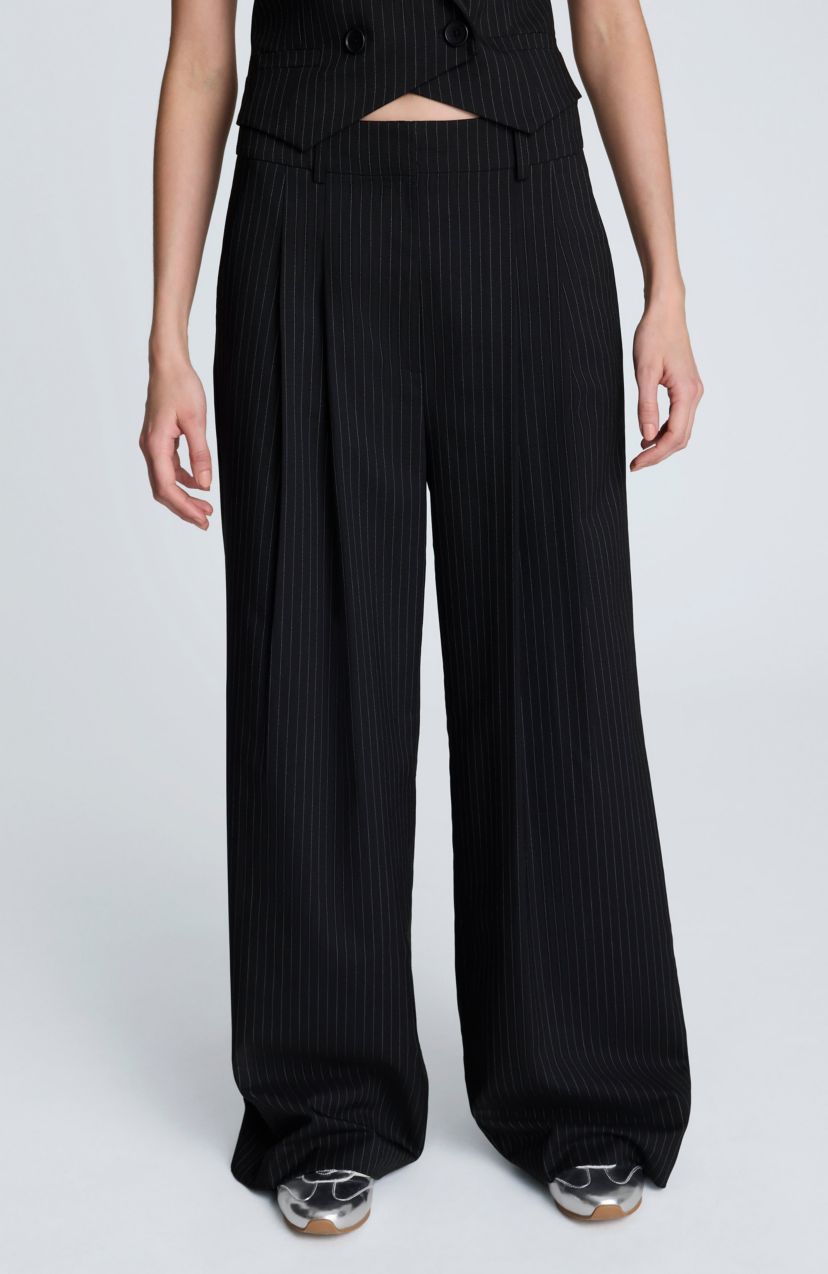 Fly Front High Rise Wide Leg Pant