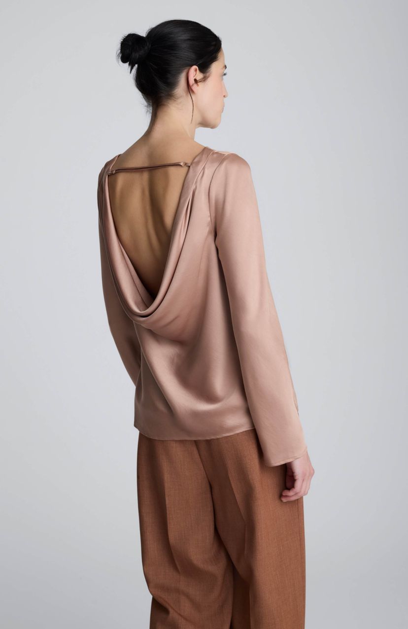 Cowl Back Long Sleeve Blouse