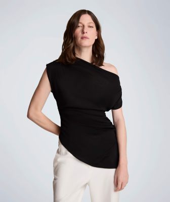 Kenneth Cole Women's Asymetric Drape Neck Top, Black, XL