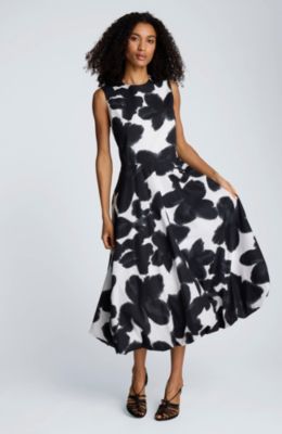 Kenneth Cole Women's Bubble Hem Printed Midi Dress, White, 8