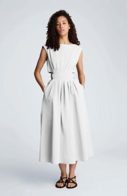 Kenneth Cole Women's Cinched Boat Neck Midi D Ring Cinch Detail Dress, White, 8