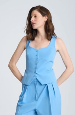 Kenneth Cole Women's Bustier Button Front Vest, Blue, XL