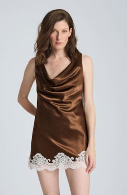 Kenneth Cole Women's Tie Back Cowl Neck Mini Dress with Lace Hem, XL