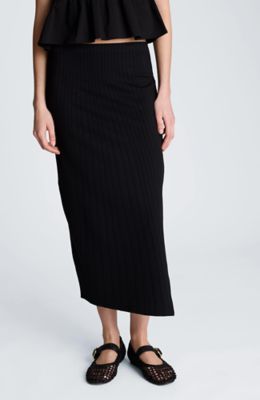 Kenneth Cole Women's Pull on Side Slit Midi Skirt, Black, Medium