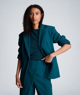 Kenneth Cole Women's Slim One Button Jacket with Sleeve Zippers, Teal, 8