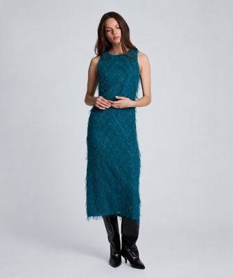 Kenneth Cole Women's Racer Midi Sheath Novelty Fringe Sleeveless Dress