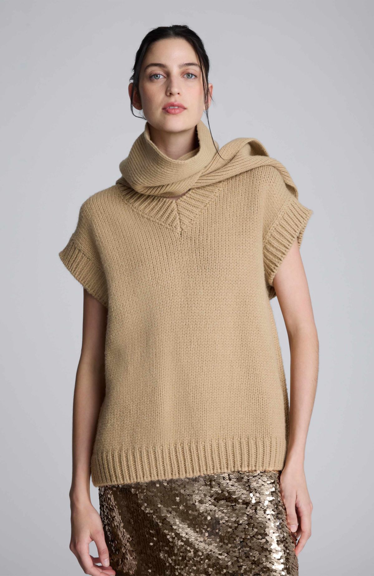 V Neck Sweater Vest with Scarf