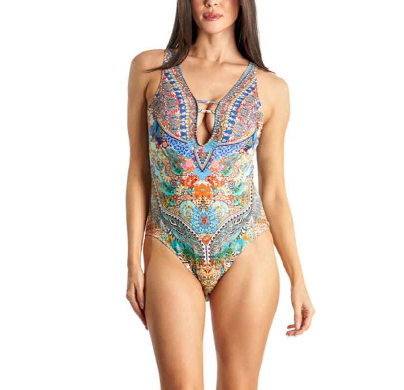 Boho Print Front Cutout One Piece Swimsuit