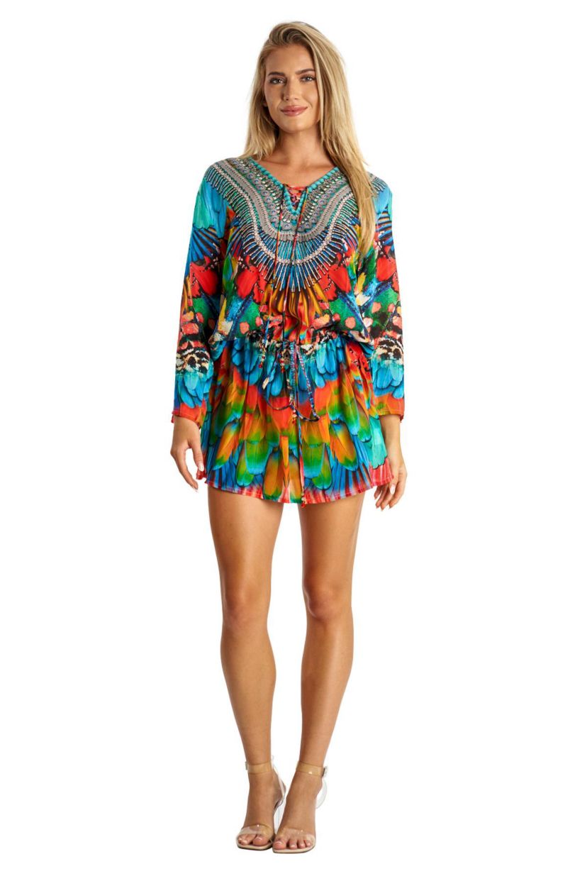 Drawstring Elastic Waist Tunic Dress
