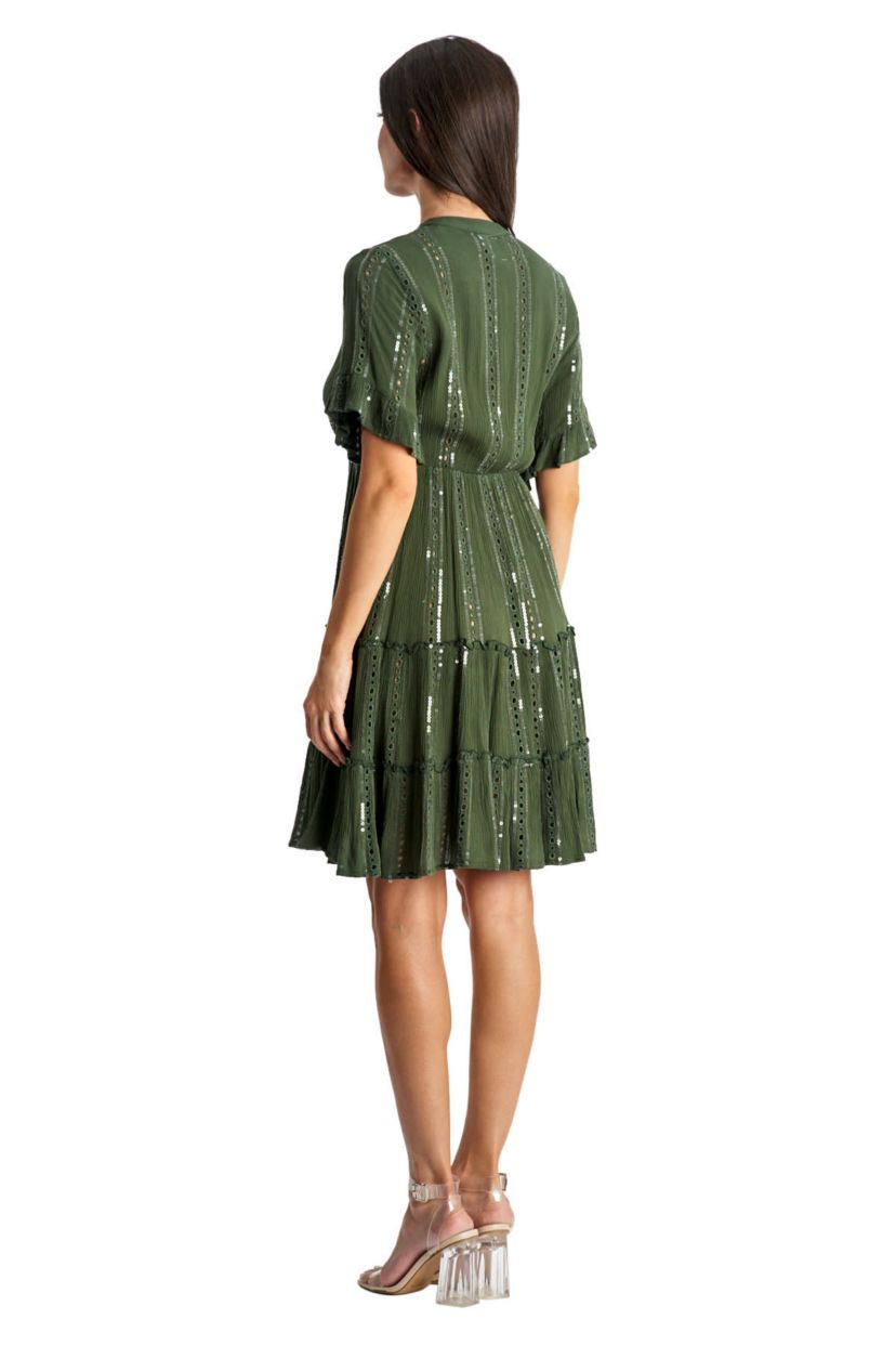 Short Eyelet V neck Dress