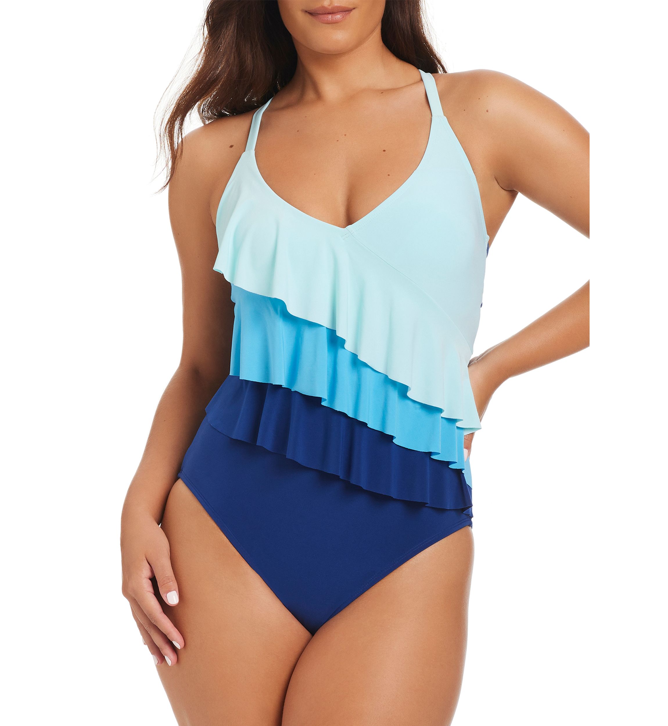 Color Block Tiered Ruffle One Piece Swimsuit 